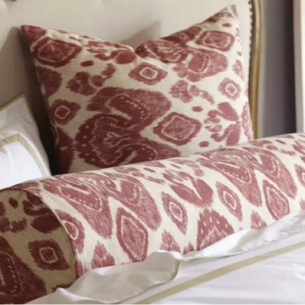 POTTERY BARN RED IKAT BOLSTER COVER ONLY 12" x 39 NWT